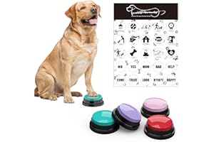 BuyCard Dog Buttons Talk Training, 4 Pack Communication Buttons for Pet, Training Buzzer, 30 Second Record & Playback Interactive Dog Toys Multicolour