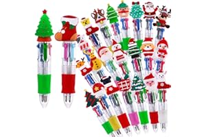 JOLCEEY 24pcs Christmas Multicolor Ballpoint Pens, 4 Colors in 1, Retractable 0.7mm Christmas Tree Snowman Reindeer Santa Claus Rollerball Pens for Xmas Party Bag Fillers Favors