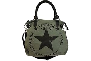 JameStyle26, “Star Bag Vintage” - borsa da donna in stile vintage con stella stampata sopra e manici, shopper alla moda, in tela