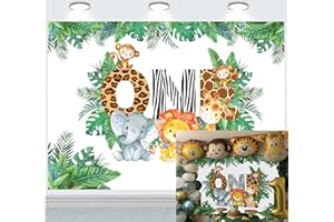 INRUI Jungle Boy - Sfondo fotografico per la prima festa di compleanno, motivo: animali selvatici e simpatici sfondo per feste di compleanno per bambini (17 x 12 m)