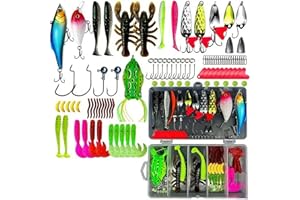 MOAZIFI Angelzubehör Set 107 Pcs - Umfangreiches Angelköder Set mit Tackle Box für Süßwasser und Salzwasser, Angel köder, Ideal für Barsch, Wels, Hecht, Lachs Forelle