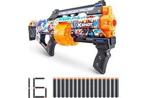 XSHOT X-Shot Skins Last Stand Blaster – Moderna Sonic Skin di ZURU Sonic The Hedgehog Design con 16 freccette, Slam Fire Action, tecnologia Air Pocket Dart, giocattolo in schiuma per bambini,