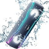 Cassa Bluetooth Potente Portatile, IPX7 Impermeabile Altoparlante con Luce LED Colorata e Bassi Ricchi, Microfono Integrato, 