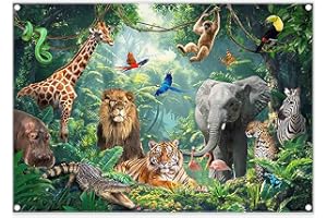 Luminora 2,1 x 1,5 m Toile de Fond en Tissu Motif Jungle et Safari, Animaux de la forêt Tropicale, décorations Sauvages, fête d'anniversaire pour Enfants, bannière Photo