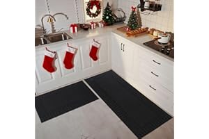 BEQHAUSE Kitchen Rugs Washable Kitchen Mats Floor Non-Slip Kitchen Mats Absorbent Kitchen Runner with TPR Non Skid Backing,Set of 2(60X89cm+60X152cm,Black)