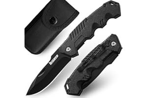 IKORES Klappmesser (Zweihandmesser),Taschenmesser mit Aluminiumgriff und Nylonscheide,Edc Messer mit Taschenclip,für Schwarz, Wandern,Camping