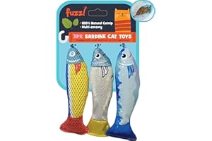 Fuzzl Catnip Sardines – Large 3 Pack Plush Fish Cat Toys – Premium Natural Catnip Filled – Interactive Play & Exercise for Cats & Kittens – Durable & Realistic Design – Stimulates Hunting Instincts
