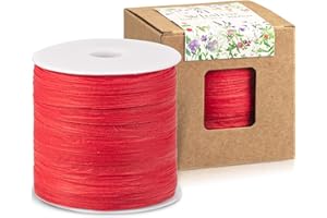 Whaline 210M Bast Raffia, Naturbast Bindebast für Festival Geschenke, DIY Handwerk und Weberei 1/4 Zoll Breite(Rot)