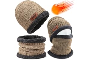 Atuoxing Zimowa czapka typu pętla, zestaw dla mężczyzn i kobiet, ciepła czapka beanie, komin z podszewką polarową