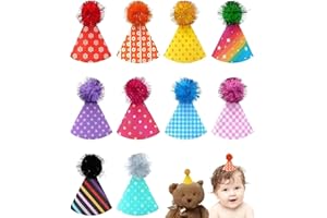 MTBRICEY 10 PCS Mini Felt Party Hats with Adjustable Headband 8x5cm / 3.15x1.97inch Pom Pom Top Small Party Hats for Kids Dolls Pets Reusable Birthday Hats for Dog Cat Parties Birthday Parties Daily Beauty