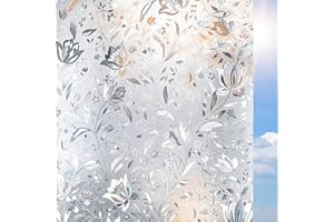 TYSIFUMU Privacy Window Film Self-adhesive Privacy Film Opaque No Glue Anti UV Decorative Stain Glass Film Window Covering Frosted Window Film Tulip (43x200cm)