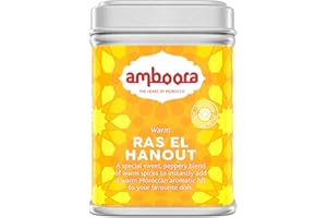 Warm Ras El Hanout Premium Moroccan Spice Blend by Amboora | Authentic Moroccan Sweet and Peppery Blend perfect for Tagine, Couscous/Cous Cous, Chicken or soup | Hand blended Premium Blend | 40g