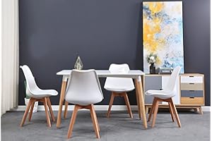 GrandCA HOME Rechteckiger Esstisch mit 4 Esszimmerstühlen, geeignet für Esszimmer, Küche, Wohnzimmer, weißer Esstisch und Stühle