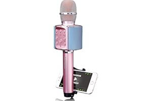 Lenco BMC-090 - Karaoke Mikrofon - Bluetooth V4.2 - Mit Smartphone-Halterung - 5 Watt RMS - LED Lichteffekte - integrierter Akku mit 1200mAh – Android und iOS - Rosa