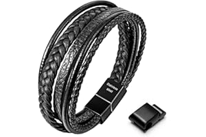 Speroto Men's Adjustable Premium Leather Bracelet - Black/Brown with Stainless Steel Magnetic Clasp, Multi-Layer Braided Genuine Leather Gift for Men/Women