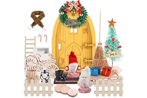 AMZJMT Puerta Elfo Navidad, Accesorios para Puertas de Duendes, Juego de Elfos navideños con árbol de Navidad Decorativo,Elfo navideño, Valla, Votas Esperar (31 Piezas)