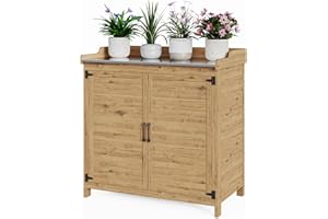 Bealife Stół na rośliny z szafką pod umywalkę, szafka ogrodowa z blatem roboczym z 1 ruchomą półką do użytku wewnątrz i na zewnątrz (kolor naturalny)