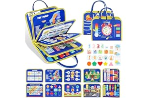 URMYWO Busy Board per Bambini,Giochi Montessori 2 3 4 5 Anni,Giochi Educativi Tabellone Attivitài,Giochi Bambini 2 3 4 5 Anni,Quiet Book,Pannello Sensoriale Bambini Montessori Regalo Bambino (Blue)