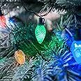 Lights4fun 60 Multi Coloured LED C7 Pinecone Retro Christmas Lights Christmas Tree Indoor String Lights with Lighting Effects 15m