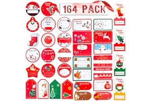 MOKIU Etiquettes Cadeaux Noël en Français et Anglais, 164 pièces 24 Feuilles Cadeaux Autocollants Cartes Stickers Étiquettes Cadeaux Noël Nouvelles Génération Vert et Rouge Décoration de Cadeau Noël