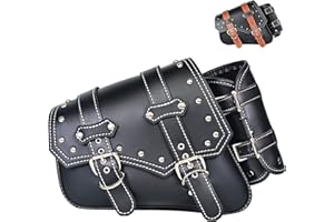 JLOBAMOT Motorcycle Saddle Bags|Pvc Faux Leather Side Bags|Waterproof Side Swing ArmBags|Side Tool Bag for Harley Sportster|Universal Storage Tool Bag for Motorbike|with cup holder|two-color belt|Black3|Left