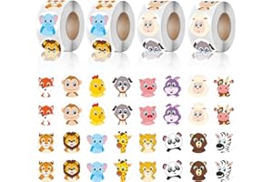 KIKVTER Aufkleber Kinder Rolle, 2000 Stück Tieraufkleber Runde, Animal Sticker Rolle, Cartoon Tiere Belohnungsaufkleber Selbstklebende, Kinder Lehrerpreis Motivation Aufkleber Dekoration Aufkleber