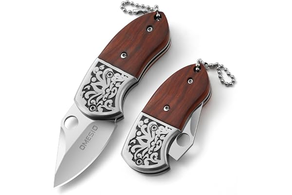 Omesio Couteau pliant mini couteau de poche porte-clés pliable Petit couteau à clés tranchant, manche en bois