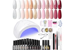 UR SUGAR Ongle Gel Kit Complet 12 Couleur Rose, 48W Lampe UV Kit Vernis Semi Permanent Complet, Kit Manucure Semi Permanent Nude Pink Pailleté, Vernis à Ongles avec Base et Top Coat 7ML