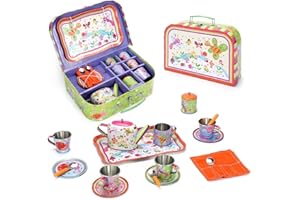 SOKA PLAY IMAGINE LEARN SOKA Bugs Metal Tin Teapot Set with Carry Case Toy for Kids - 18 Pcs Illustrated Colourful Design Toy Tea Party Set for Boys and Girls Pretend Role Play