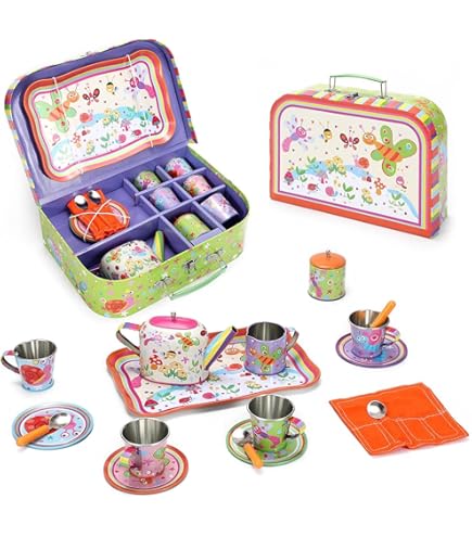 thumbnail interactive-video image 1 of Childs Tea Set Stainless Steel Tea Set For Kids - Teapot And Cups Set For Children Children's Tea Sets 1 of 13
