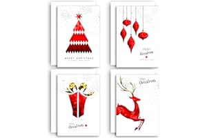 THE LAZY PANDA CARD COMPANY 40 tarjetas de Navidad ecológicas con sobres (40 elegantes tarjetas de Navidad rojas)