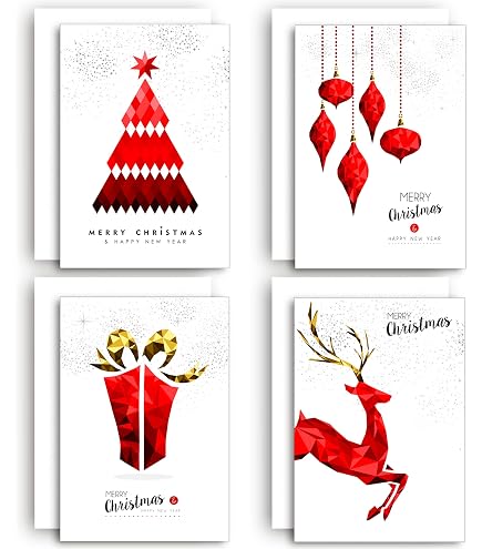 ANTEVIA 10 Biglietti Di Auguri Natalizi 3D Con Buste, Villaggio Di Natale, Rosso, 18x26,5 Cm