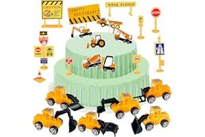 JIUZCARE Costruzione Topper 22PCS Decorazioni per Torte per Veicoli da Costruzione Escavatore di Torta Decorazioni Costruzione del Veicolo Torta Decorazione Set Costruzione Veicolo Cake Topper Segnali Stradali