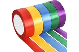 TONIFUL 1 Inch x 125 Yards 5 Colors Satin Ribbon Rolls, Mixed Bright Dark Gorgeous Color Set Fabric Ribbon for Gift Wrapping Embellish Wedding Birthday Party Decoration Bow Making Floral Craft Sewing