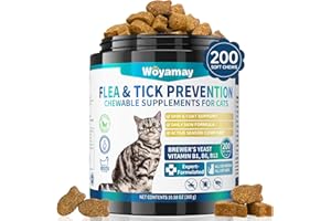 Woyamay Flea and Tick Support for Cats Chewables, 200 Treats Natural Cat Flea Chews, Daily Cat Flea Care, Flea Support Chewable Supplement for Cats Kittens for All Breeds, Chicken Flavor