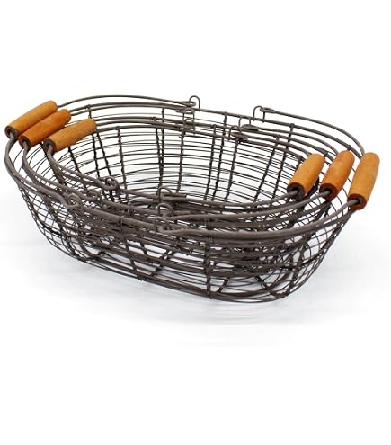 CVHOMEDECO. Metalldraht Körbe – Rustikale Eier- & Sammelkörbe Mit Holzgriff | 2er-Set Im Vintage-Look | Dekorativ & Praktisch