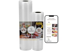 LOLLO STORE 2 Rotoli Sacchetti Sottovuoto Alimenti - 1 da 28x300cm, 1 da 20x300cm - Buste Sottovuoto Alimenti Bpa Free con Ricettario per Sous Vide in Ebook – Buste Goffrate Sottovuoto Alimenti