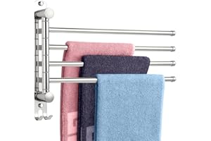 ERWEY Wieszak na ręczniki, stal nierdzewna, drążek na ręcznik do montażu na ścianie, błyszczący, łazienka, kuchnia, drążek na ręcznik kąpielowy (z 4 drążkami, obrotowy)