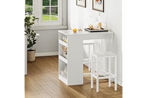 YITAHOME Bartisch mit Barhocker Set, Bartisch 3 Teilig, Esstisch mit 2 Hocker 3 Ablagen, Barhocker mit Metallrahmen, Essgruppe für 2 Personen, Frühstückstisch Möbelsets für Zuhause, Küche (Weiß)