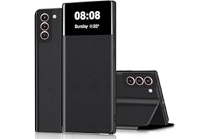 FCIAEYTOU Wallet Case für Samsung Galaxy S21 FE Hülle Clear View Handyhülle für Samsung S21 FE Klapphülle Flip Cover mit Ständer Stoßfest Kratzfest Leder Schutzhülle Kartenfach Handytasche 5G/6.4" (Schwarz)