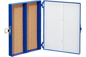 Heathrow Scientific HD15994A Microscope Slide Box, Cork Lined, 100 Place, 208 mm Length x 175 mm Width x 34 mm Height, Blue