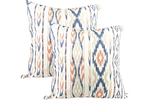 TRESMESTRES Fundas de Cojines para Sofá de Jardín, Terraza y Salón y Fundas de Cojines para Cama Decorativos - Ikat Mediterráneo - Funda de Cojín 80x80 cm - Set de 2, Naranja/Azul