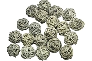 Ougual Rattan-Kugeln, 20 Stück, für Hochzeiten, Partys, Weihnachten, Dekoration (Durchmesser 3,1 cm, Grau)