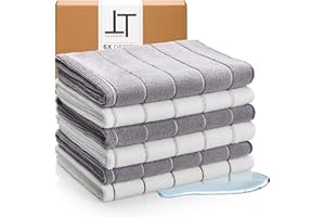 Tempery Strofinacci in microfibra (40x60 cm, blu e bianco, confezione da 6), panni per la pulizia di cucina, auto, doccia, strofinaccio assorbente e ad asciugatura rapida