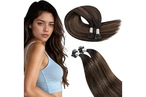 Ugeat Extension Capelli Veri Cheratina Balayage Castano Extension Capelli Cheratina Piatta 45 cm Castano Scuro Medio #2/6/2 Lunghezza Media Invisibile 50 ciocche 50grammi