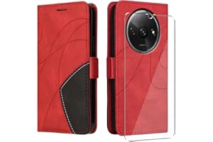 UKECASE Funda con Protector para Xiaomi Redmi A3 4G, Carcasa Libro de Premium Cuero PU Suave Tapa con Ranura para Tarjetas Color Rojo