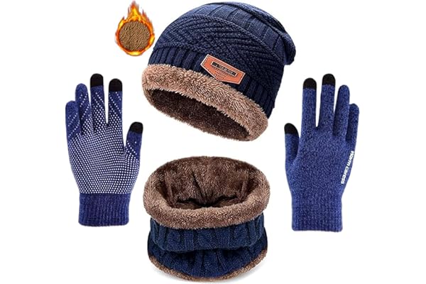 ASYBHYY Gorras Invierno con Bufanda y Guantes Táctiles Antideslizante 3 en 1 de Punto Sombreros Slouchy Calentar Gorro con Forro Polar para Mujeres y Hombres