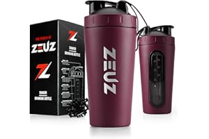 ZEUZ® Tasse à Shake en acier inoxydable de qualité supérieure – Shake Tasse - Sans BPA - 700 ml (Rouge bordeaux)