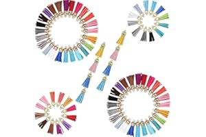 GINDDY Keychain Tassel,100 Pcs Coloured Leather Tassels Charms for Jewellery Making Tassels for Crafts Rainbow Keychain Key Ring Making Leather for Jewellery Making DIY Craft Decoration(Gold Cap)