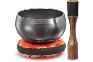 SILENT MIND Ensemble de bols chantants tibétains - Facile à jouer - Pour la guérison holistique, le soulagement du stress, la méditation et la relaxation - Bol mat traditionnel avec coussin rouge.